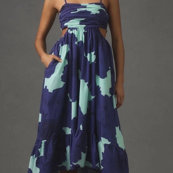 HUTCH Blue Dress Cut Out Midi Sundress - Picture 1 of 7